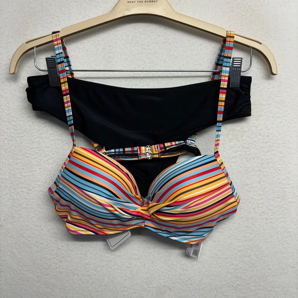NWT Kamoni Bikini Stripe Top Black Bottom - Picture 2 of 16